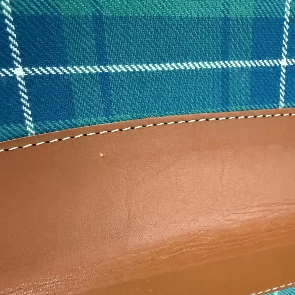 Vintage Laura Ashley Planner Plaid Fabric Leather Binding Zip Padfolio 13 x 10
